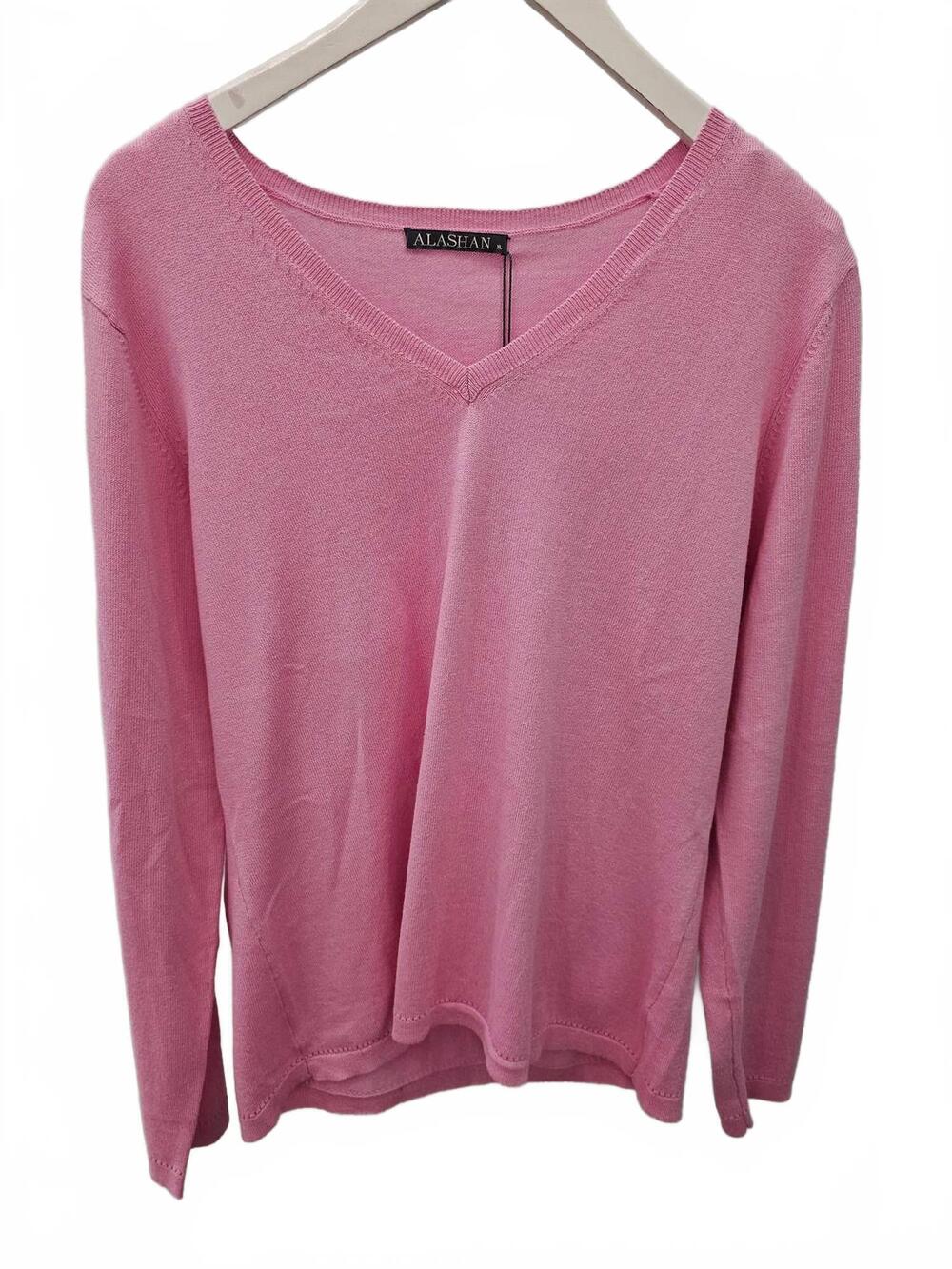 NEW ALASHAN CASHMERE women's classic v-neck sweater - plus in bubble gum